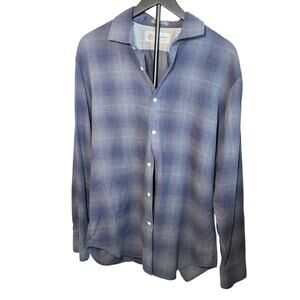 Hayati Mens Italian made blue black plaid dress shirt.  Size L workwear, cotton